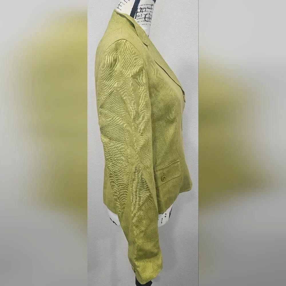 Talbots Womens Blazer Jacket Irish Linen Button Green Spring Summer Size 4 - Picture 2 of 14
